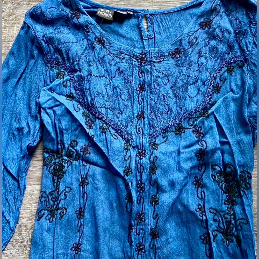 Vintage “S.R. Fashion” Boho Embroidered Rayon Dress - Picture 3 of 7